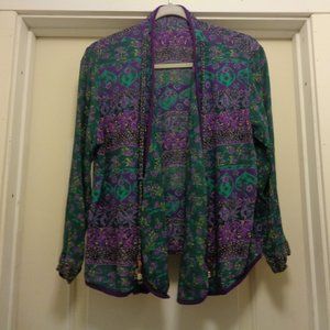 BEAUTIFUL BOHO TEXTURED GYPSY TASSELED OPEN BLOUSE M TO LG